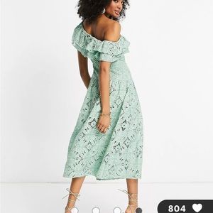 Sage green lace asymmetrical dress